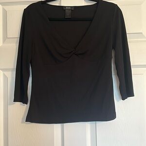 BCBG Black V-Neck Cinched Blouse Sz M